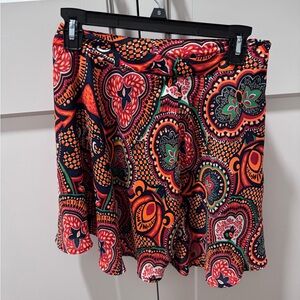 Forever 21 Red and Orange Patterned Skater Skirt